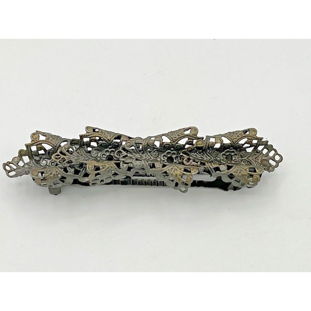 Vintage Art Deco Barrette Filigree Design Hair Pin Silver Tone